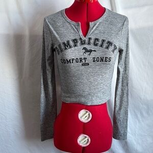SM338 Dazy Heather Gray Crop Fitted Long Sleeve Hoodie